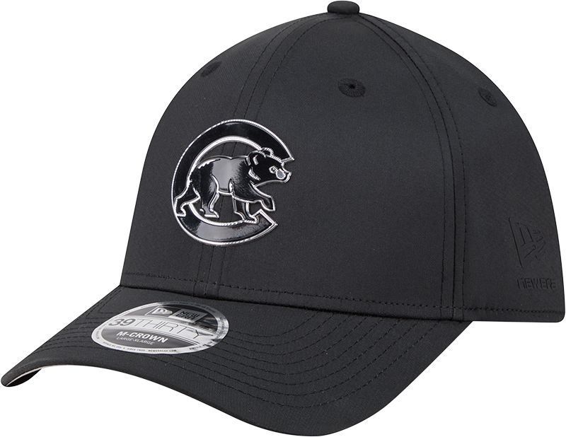 Chicago Cubs New Era M-Crown 39Thirty Metallic Black Performance Flex Fit Hat-Crawling Bear Official Team Hat Sports Fan Cap Official NFL Team Hat