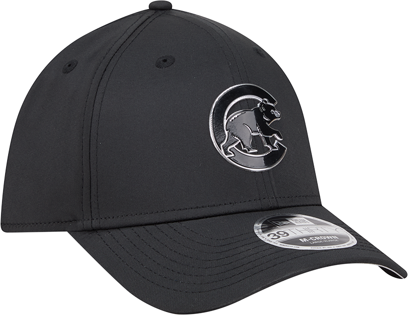Chicago Cubs New Era M-Crown 39Thirty Metallic Black Performance Flex Fit Hat-Crawling Bear Official Team Hat Sports Fan Cap Official NFL Team Hat