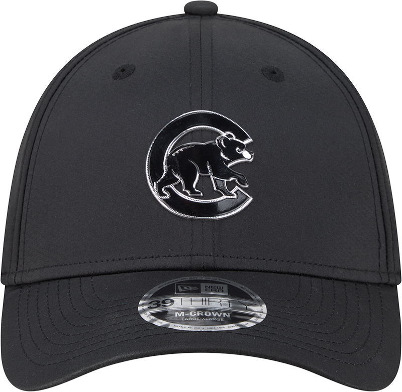 Chicago Cubs New Era M-Crown 39Thirty Metallic Black Performance Flex Fit Hat-Crawling Bear Official Team Hat Sports Fan Cap Official NFL Team Hat