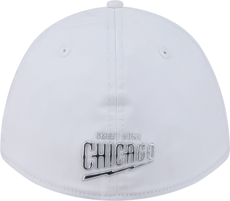 Chicago Cubs New Era M-Crown 39Thirty Alternate 2 Metallic White Performance Flex Fit Hat Official Team Hat Sports Fan Cap Official NFL Team Hat