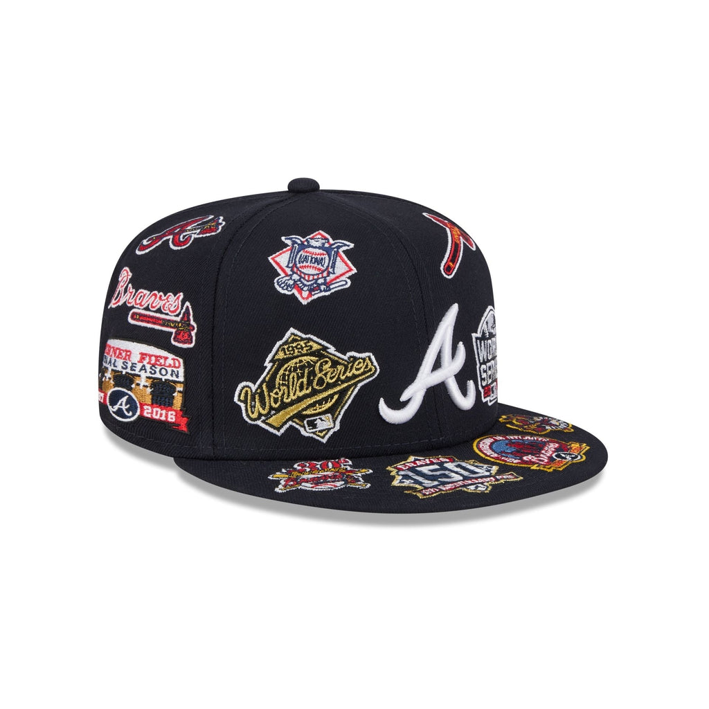 Atlanta Braves MLB All Over Patch 59FIFTY Fitted New Era Official Team Hat Sports Fan Cap Official NFL Team Hat Football Fan Cap