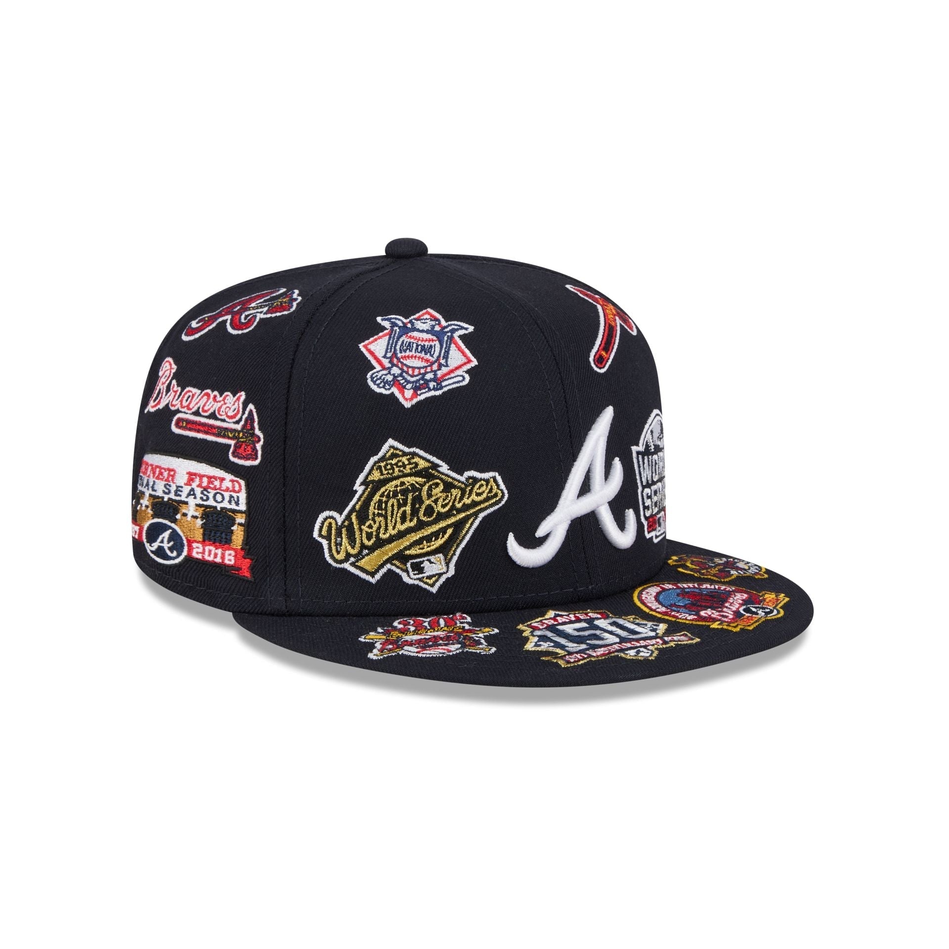 Atlanta Braves MLB All Over Patch 59FIFTY Fitted New Era Official Team Hat Sports Fan Cap Official NFL Team Hat Football Fan Cap