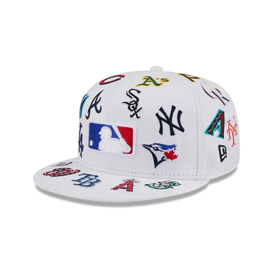 MLB All Over Patch 59FIFTY Fitted New Era White Official Team Hat Sports Fan Cap Official NFL Team Hat Football Fan Cap