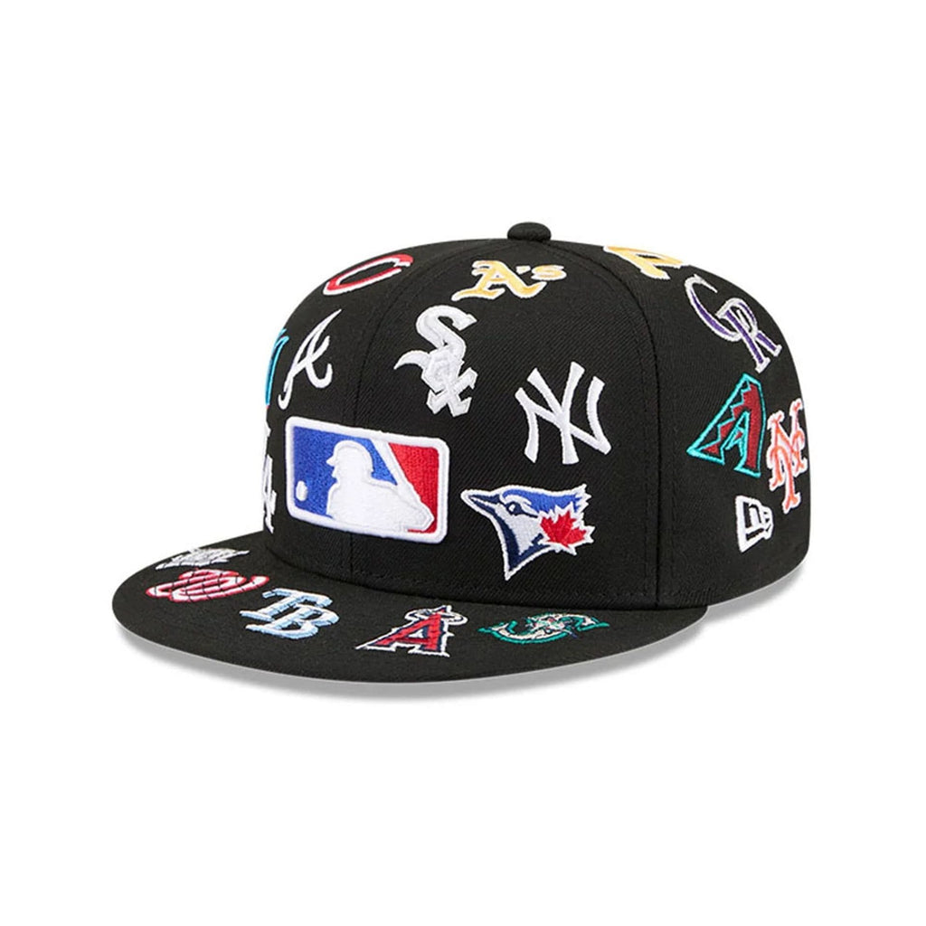 MLB All Over Patch 59FIFTY Fitted New Era Black Official Team Hat Sports Fan Cap Official NFL Team Hat Football Fan Cap