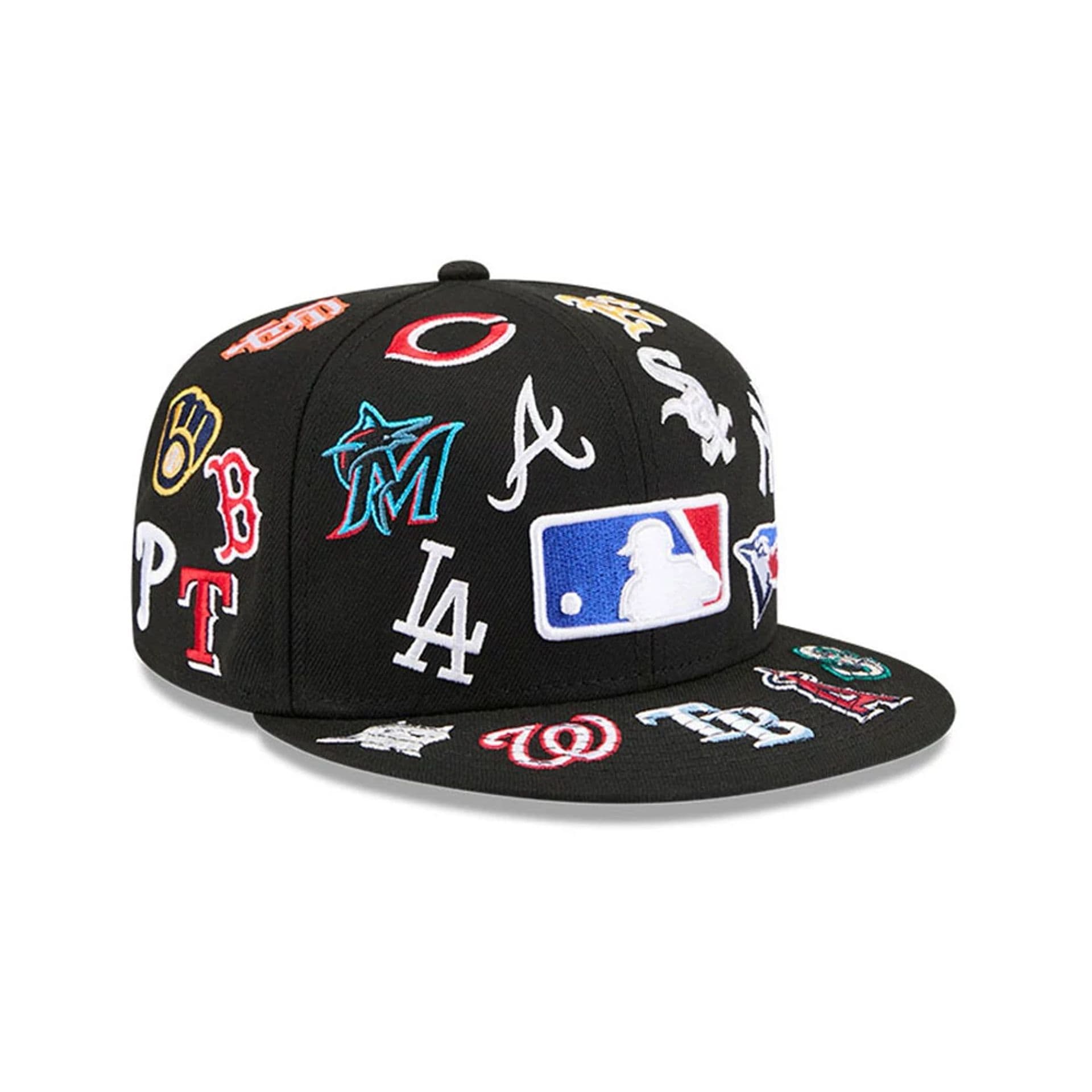MLB All Over Patch 59FIFTY Fitted New Era Black Official Team Hat Sports Fan Cap Official NFL Team Hat Football Fan Cap