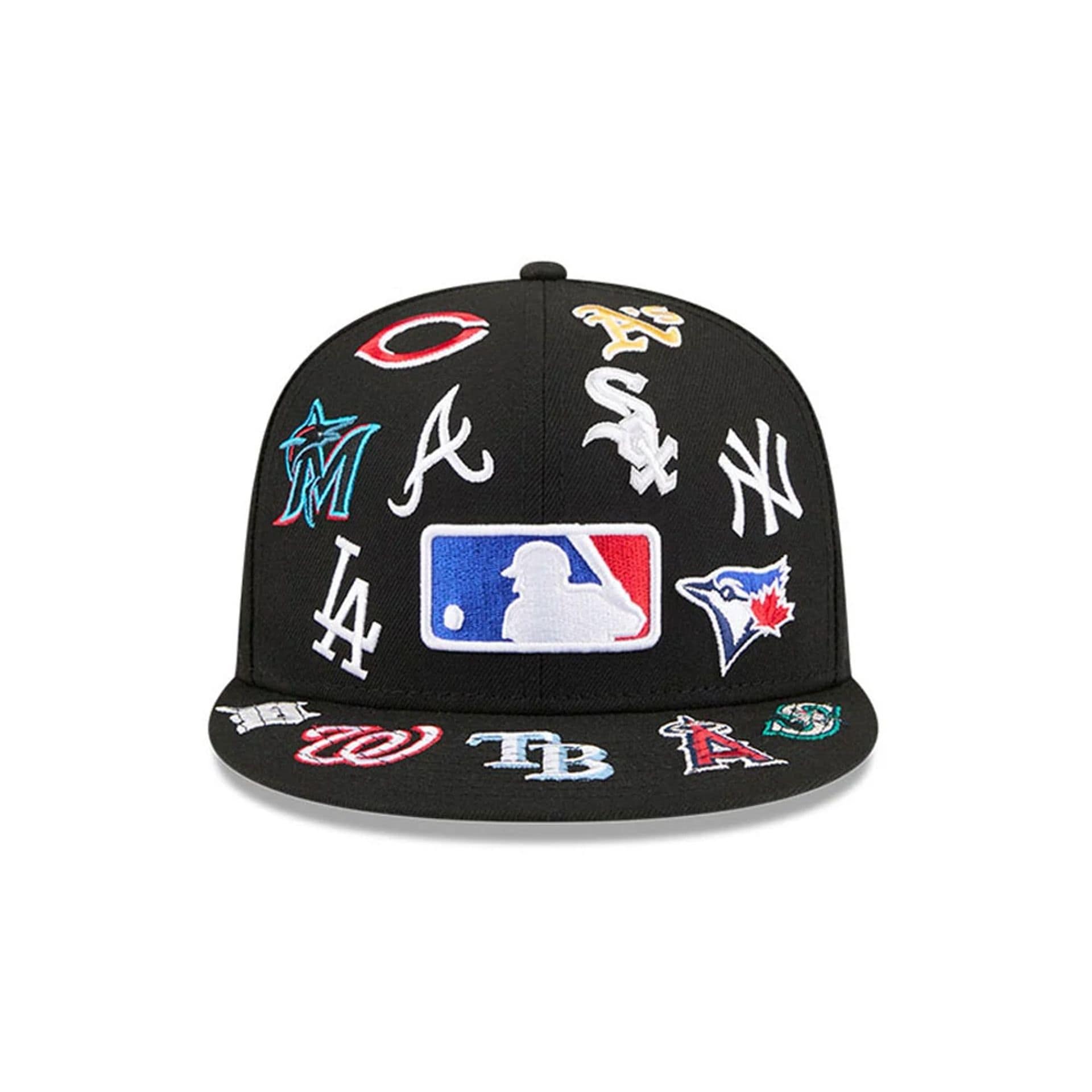 MLB All Over Patch 59FIFTY Fitted New Era Black Official Team Hat Sports Fan Cap Official NFL Team Hat Football Fan Cap
