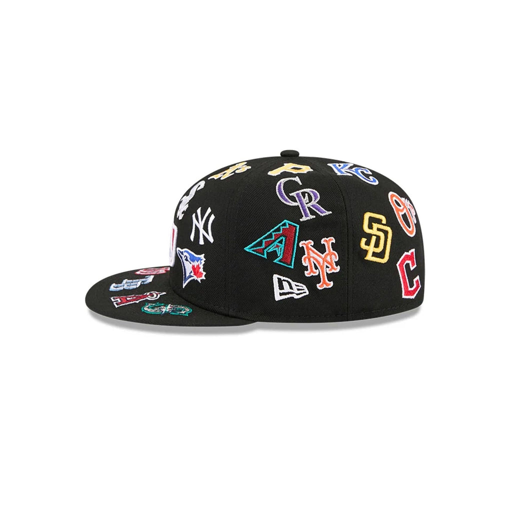 MLB All Over Patch 59FIFTY Fitted New Era Black Official Team Hat Sports Fan Cap Official NFL Team Hat Football Fan Cap