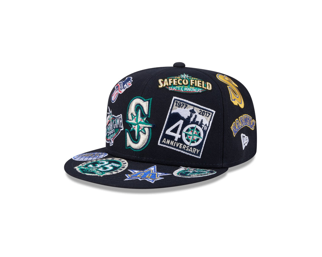 Seattle Mariners MLB All Over Patch 59FIFTY Fitted New Era Official Team Hat Sports Fan Cap Official NFL Team Hat Football Fan Cap