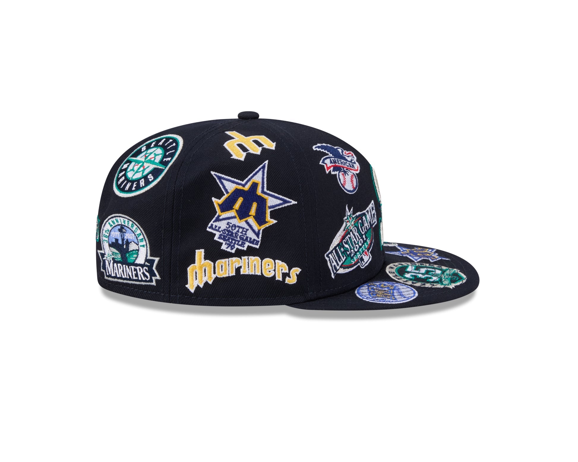 Seattle Mariners MLB All Over Patch 59FIFTY Fitted New Era Official Team Hat Sports Fan Cap Official NFL Team Hat Football Fan Cap