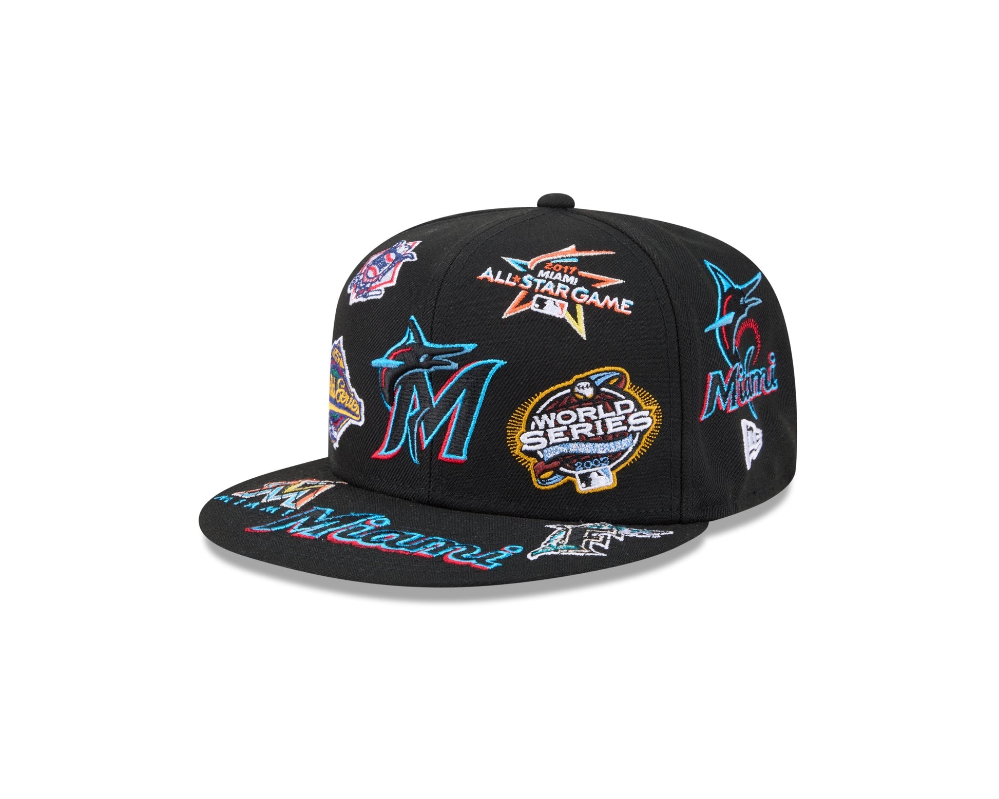 Miami Marlins MLB All Over Patch 59FIFTY New Era Official Team Hat Sports Fan Cap Official NFL Team Hat Football Fan Cap