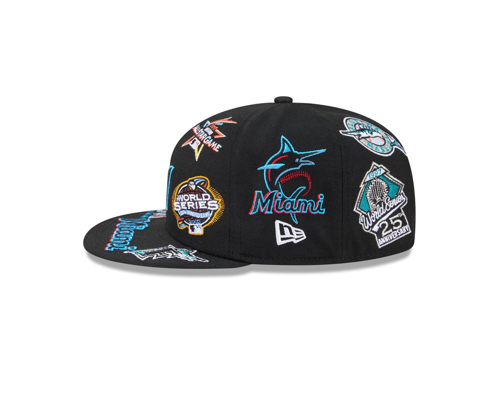 Miami Marlins MLB All Over Patch 59FIFTY New Era Official Team Hat Sports Fan Cap Official NFL Team Hat Football Fan Cap