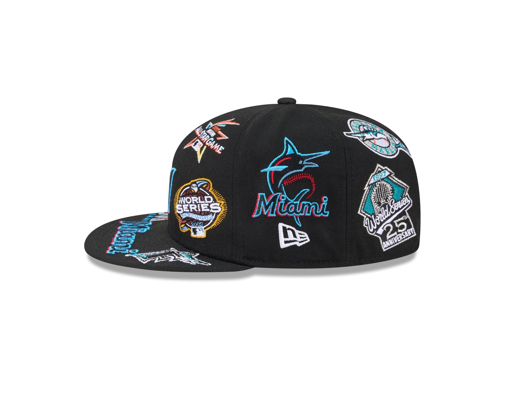 Miami Marlins MLB All Over Patch 59FIFTY New Era Official Team Hat Sports Fan Cap Official NFL Team Hat Football Fan Cap