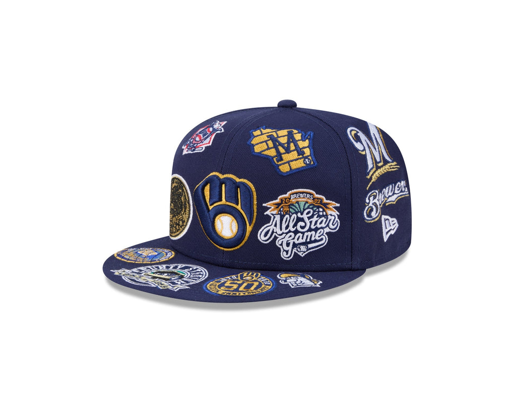 Milwaukee Brewers MLB All Over Patch 59FIFTY Fitted New Era Official Team Hat Sports Fan Cap Official NFL Team Hat Football Fan Cap