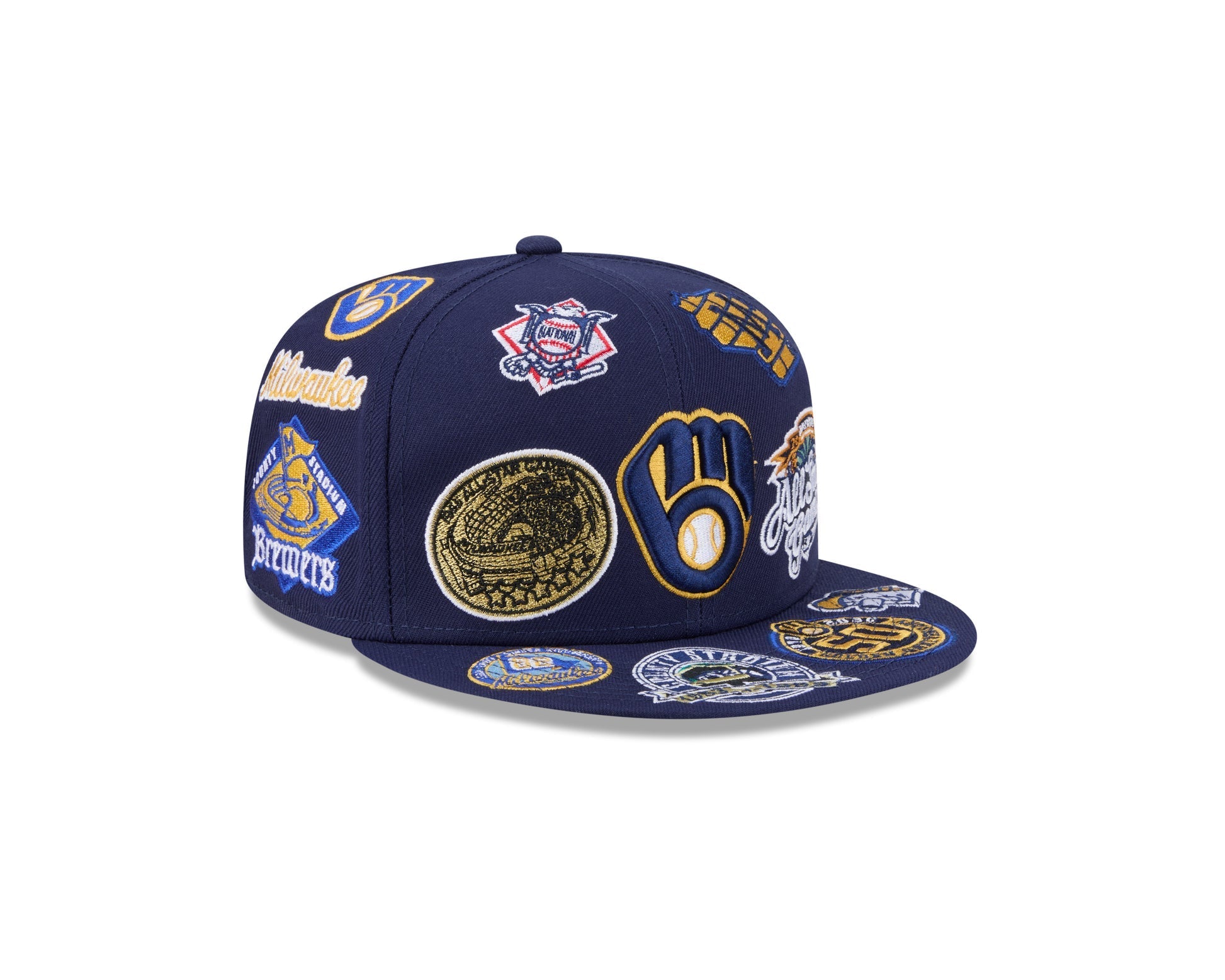 Milwaukee Brewers MLB All Over Patch 59FIFTY Fitted New Era Official Team Hat Sports Fan Cap Official NFL Team Hat Football Fan Cap
