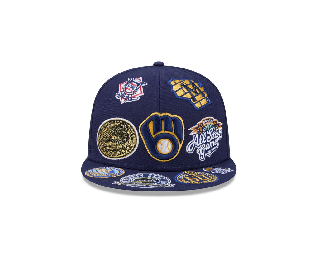 Milwaukee Brewers MLB All Over Patch 59FIFTY Fitted New Era Official Team Hat Sports Fan Cap Official NFL Team Hat Football Fan Cap