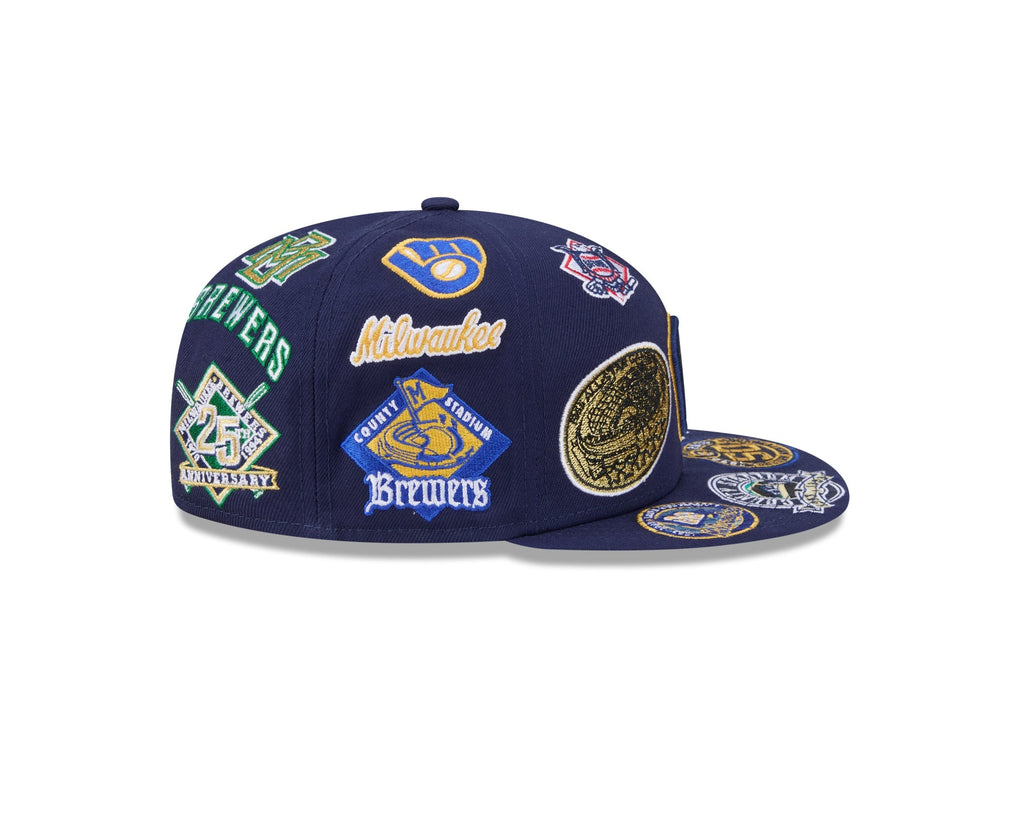 Milwaukee Brewers MLB All Over Patch 59FIFTY Fitted New Era Official Team Hat Sports Fan Cap Official NFL Team Hat Football Fan Cap