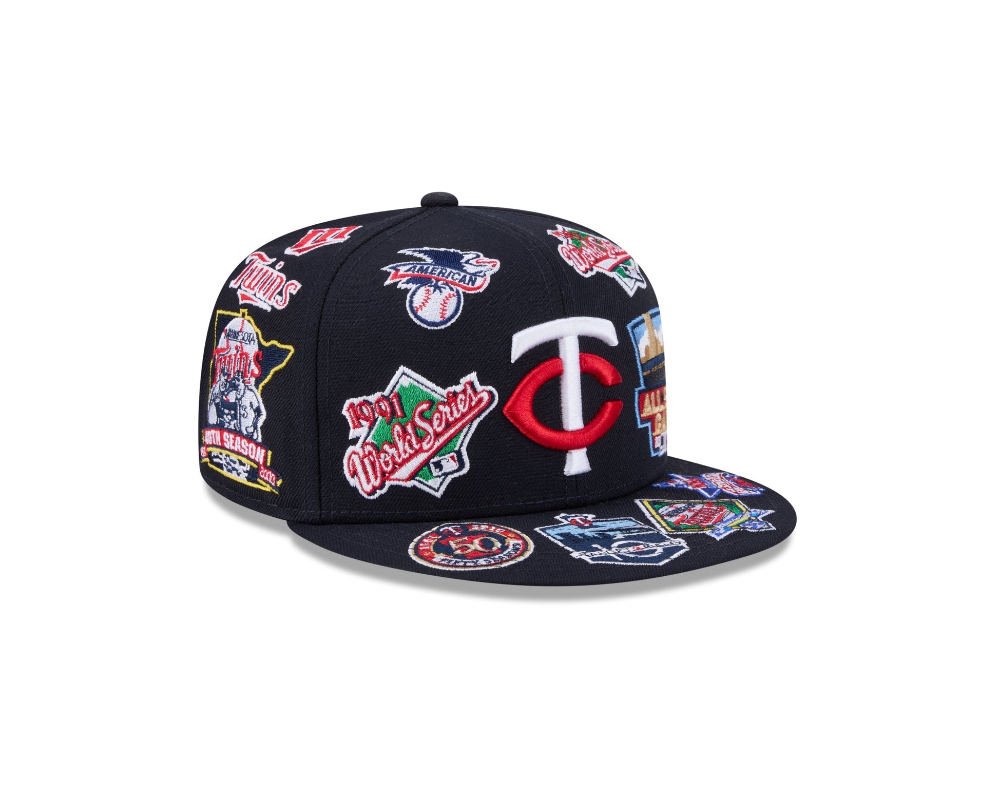 Minnesota Twins MLB All Over Patch 59FIFTY Fitted New Era Official Team Hat Sports Fan Cap Official NFL Team Hat Football Fan Cap