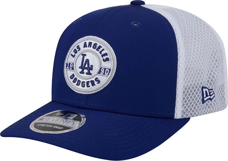 Men s Los Angeles Dodgers New Era Circle Patch 9SEVENTY Trucker Adjustable Hat Official Team Hat Sports Fan Cap Official NFL Team Hat Football Fan Cap