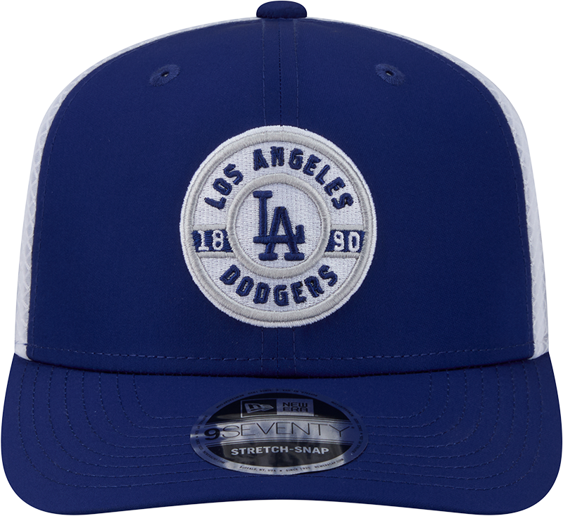 Men s Los Angeles Dodgers New Era Circle Patch 9SEVENTY Trucker Adjustable Hat Official Team Hat Sports Fan Cap Official NFL Team Hat Football Fan Cap