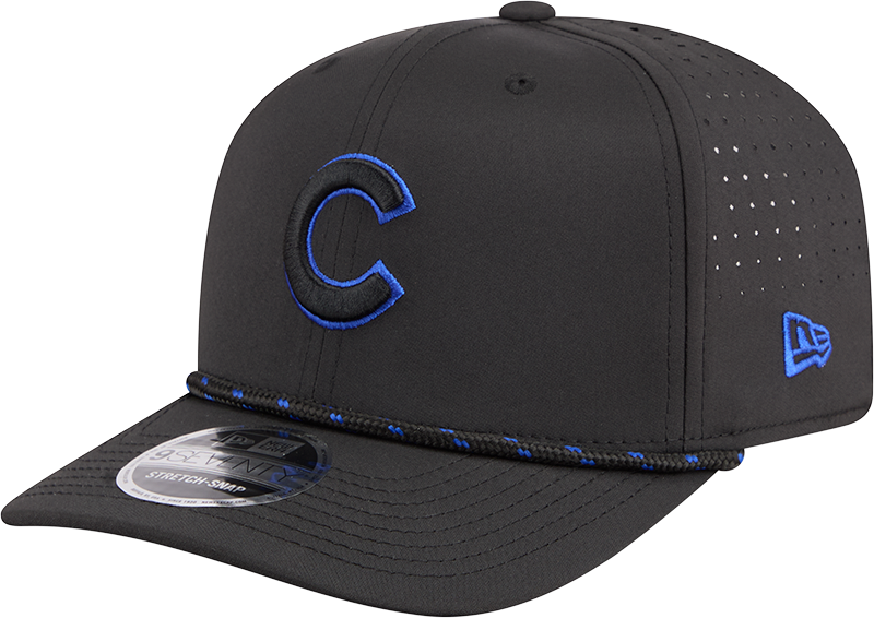 Chicago Cubs New Era Black Sport Rope 9SEVENTY Stretch Snap Adjustable Hat Official Team Hat Sports Fan Cap Official NFL Team Hat Football Fan Cap