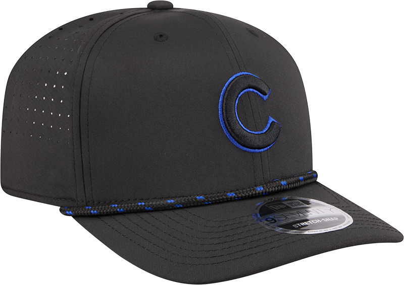 Chicago Cubs New Era Black Sport Rope 9SEVENTY Stretch Snap Adjustable Hat Official Team Hat Sports Fan Cap Official NFL Team Hat Football Fan Cap