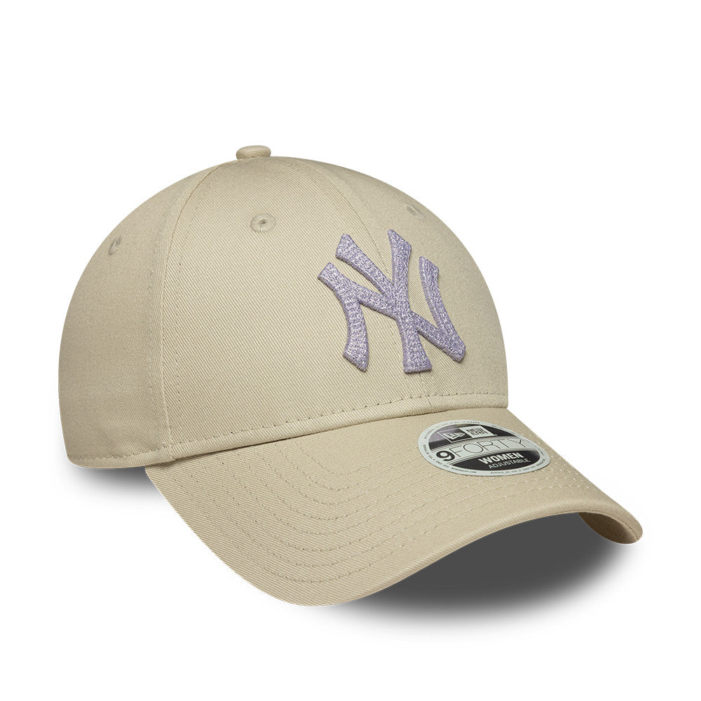 New York Yankees MLB Womens Metallic 9Forty Strapback Beige Purple Official Team Hat Sports Fan Cap Official NFL Team Hat Football Fan Cap
