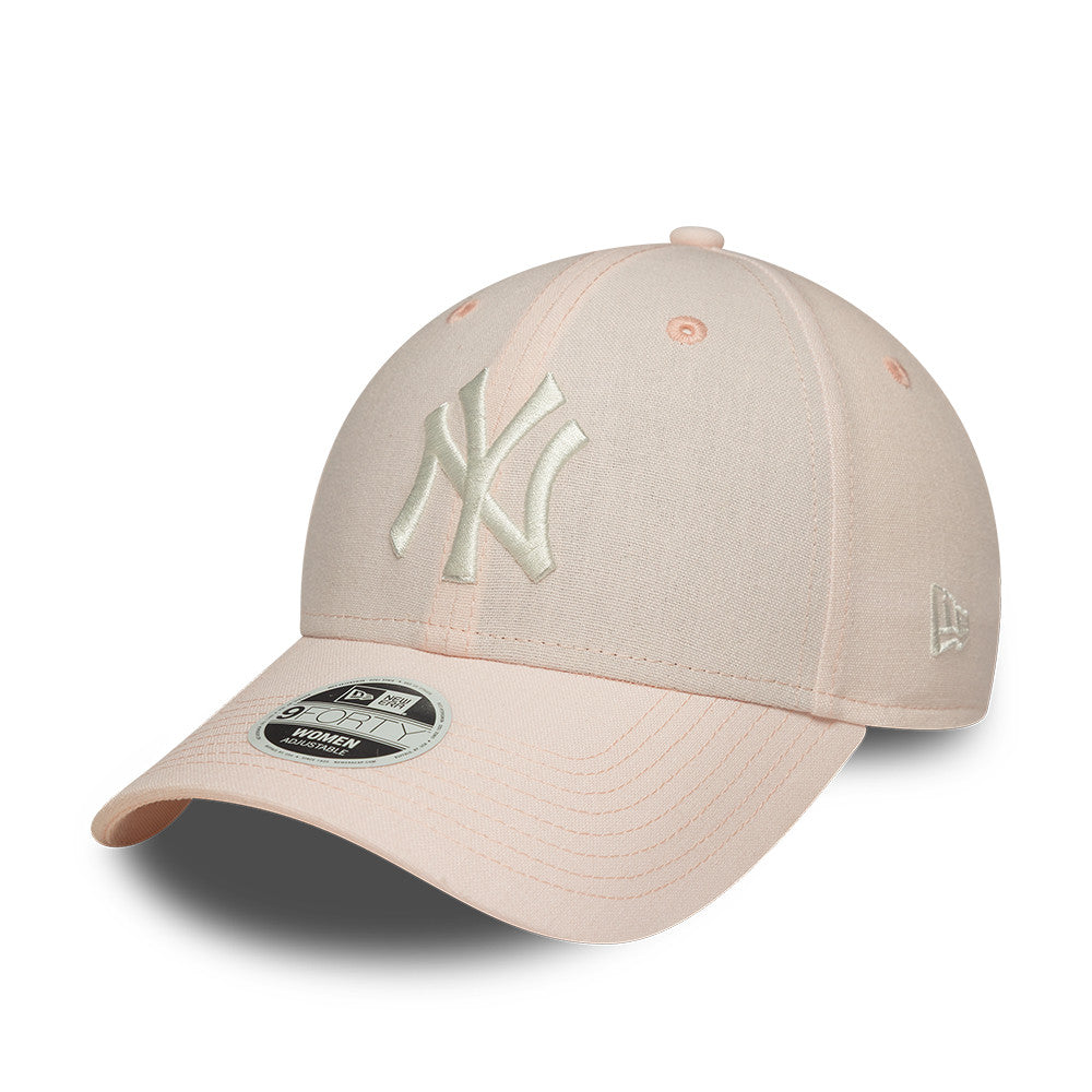 New York Yankees MLB Linnen 9FORTY Women Strapback New Era Pink White Official Team Hat Sports Fan Cap Official NFL Team Hat Football Fan Cap
