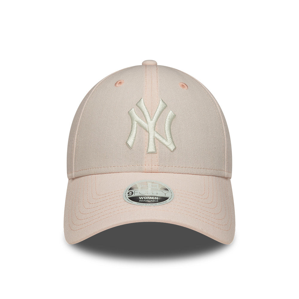 New York Yankees MLB Linnen 9FORTY Women Strapback New Era Pink White Official Team Hat Sports Fan Cap Official NFL Team Hat Football Fan Cap