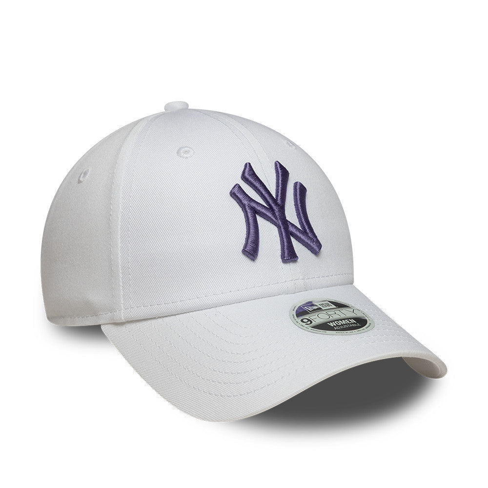 New York Yankees MLB League Essential 9FORTY Women Strapback New Era White Purple Official Team Hat Sports Fan Cap Official NFL Team Hat Football Fan