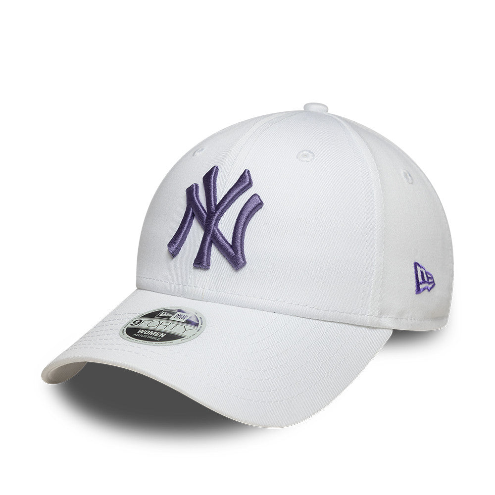 New York Yankees MLB League Essential 9FORTY Women Strapback New Era White Purple Official Team Hat Sports Fan Cap Official NFL Team Hat Football Fan