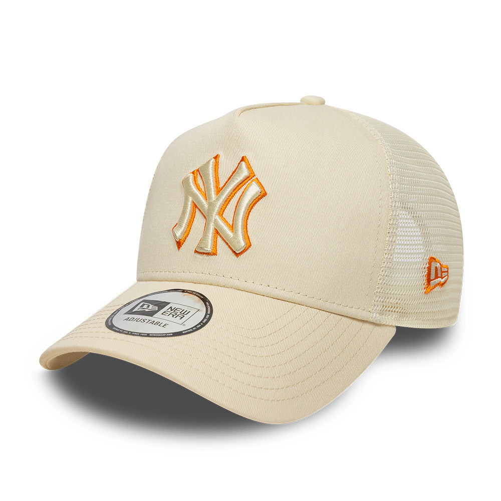 New York Yankees MLB Trucker Snapback New Era Beige Orange Official Team Hat Sports Fan Cap Official NFL Team Hat Football Fan Cap
