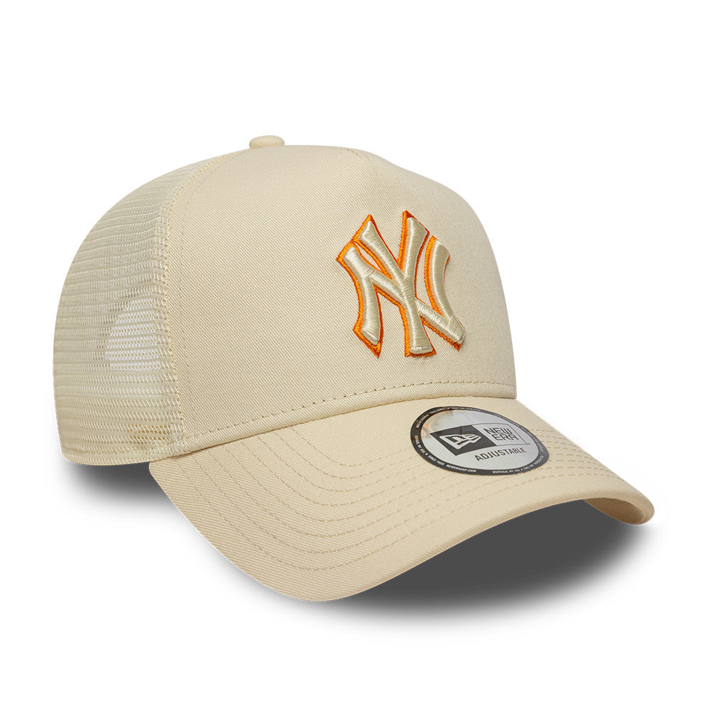 New York Yankees MLB Trucker Snapback New Era Beige Orange Official Team Hat Sports Fan Cap Official NFL Team Hat Football Fan Cap
