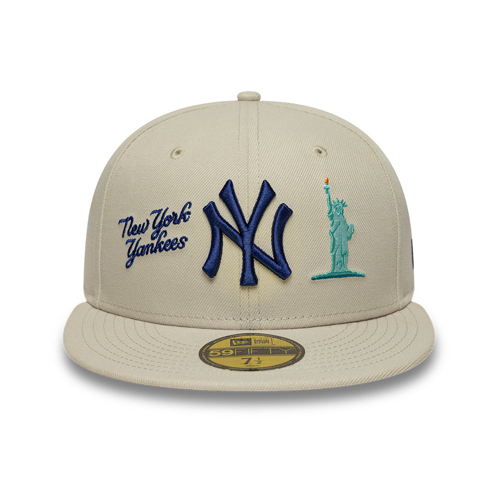 New York Yankees MLB City Icon 59FIFTY Fitted New Era Stone Blue Official Team Hat Sports Fan Cap Official NFL Team Hat Football Fan Cap
