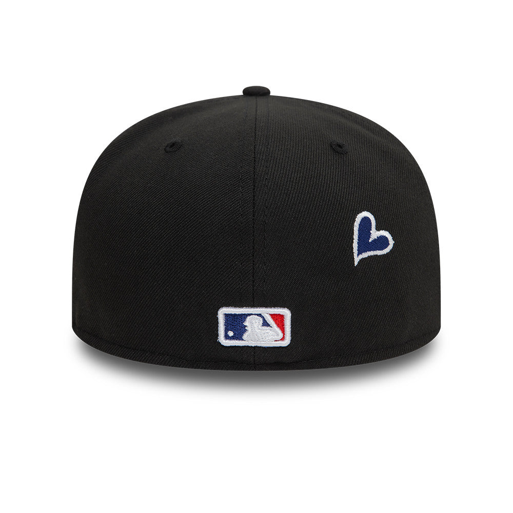 Los Angeles Dodgers MLB Heart Icon 59FIFTY Fitted New Era Black White Official Team Hat Sports Fan Cap Official NFL Team Hat Football Fan Cap