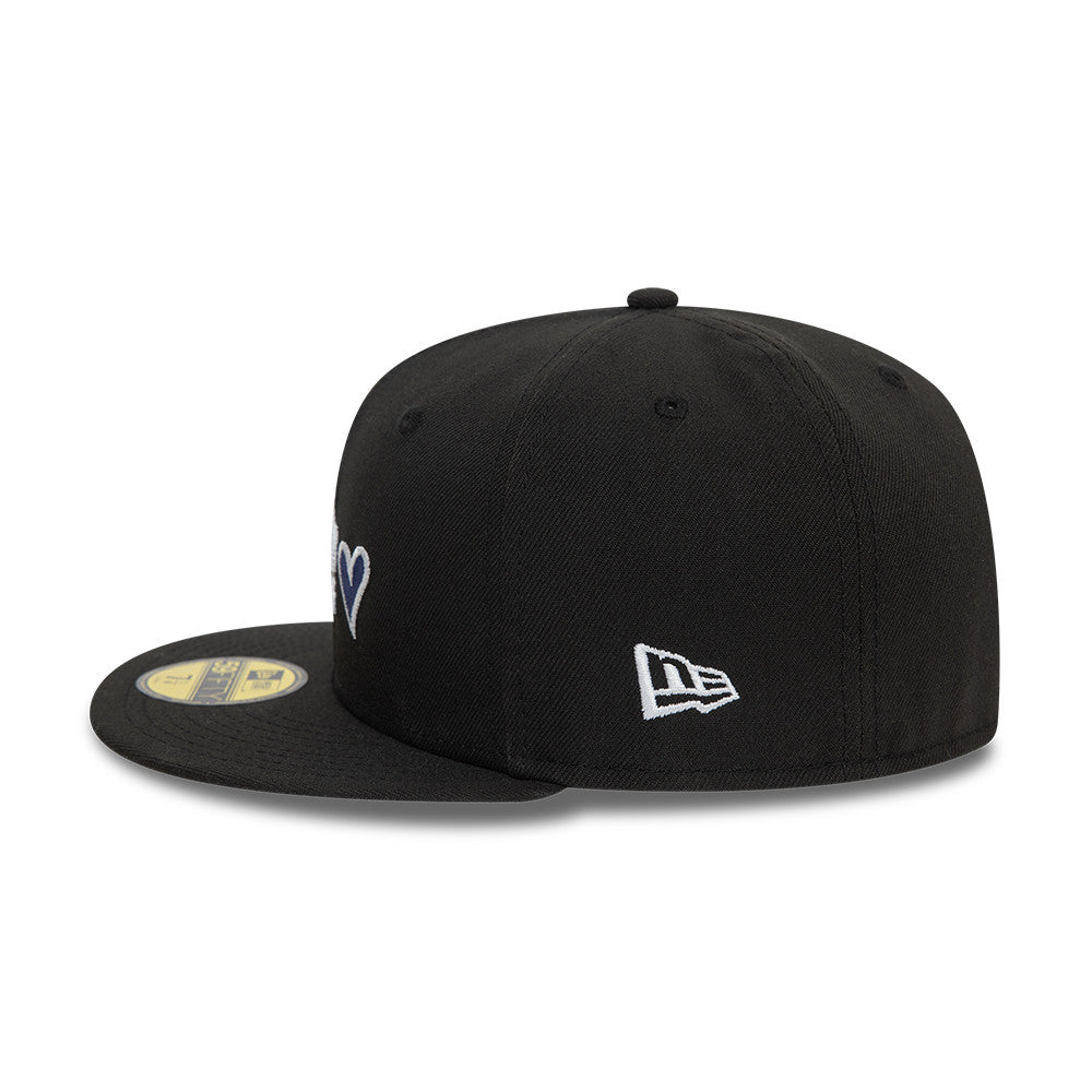 Los Angeles Dodgers MLB Heart Icon 59FIFTY Fitted New Era Black White Official Team Hat Sports Fan Cap Official NFL Team Hat Football Fan Cap