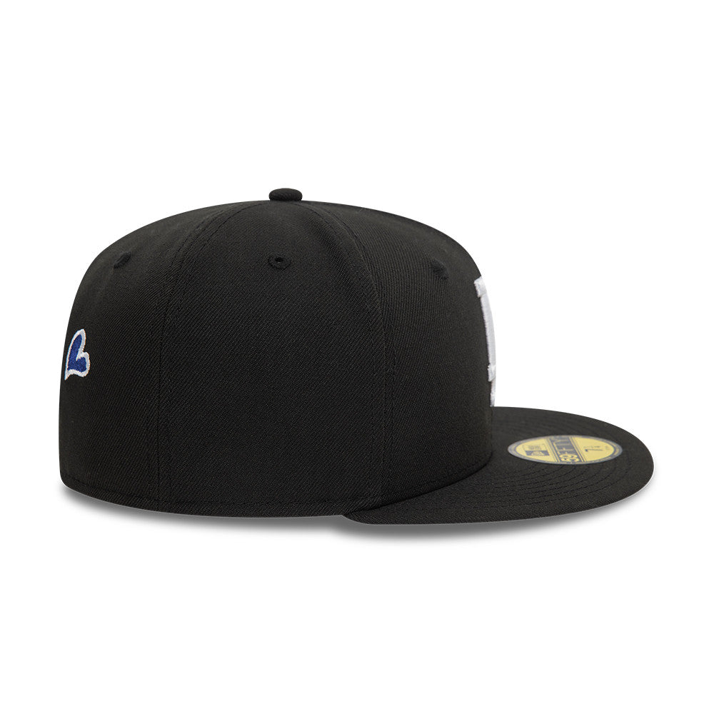 Los Angeles Dodgers MLB Heart Icon 59FIFTY Fitted New Era Black White Official Team Hat Sports Fan Cap Official NFL Team Hat Football Fan Cap