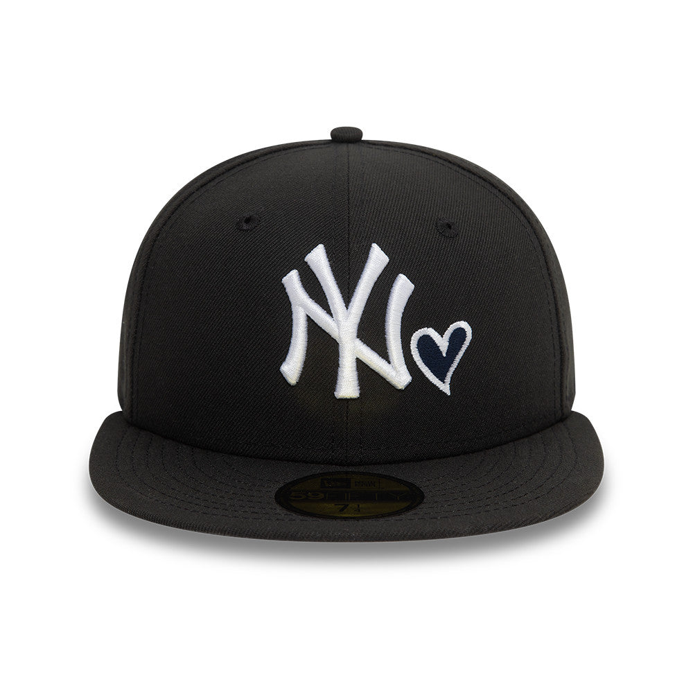 New York Yankees MLB Heart Icon 59FIFTY Fitted New Era Black White Official Team Hat Sports Fan Cap Official NFL Team Hat Football Fan Cap