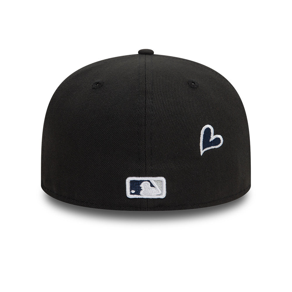 New York Yankees MLB Heart Icon 59FIFTY Fitted New Era Black White Official Team Hat Sports Fan Cap Official NFL Team Hat Football Fan Cap