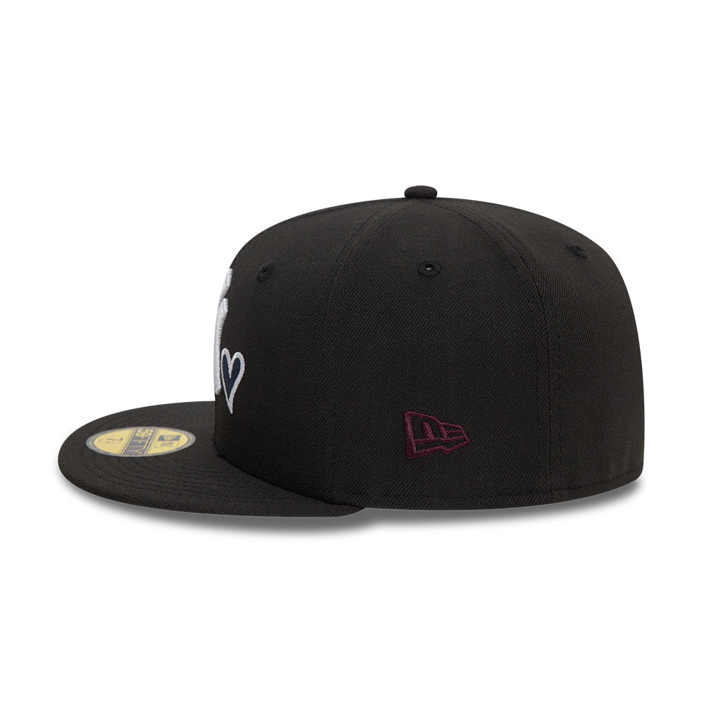 New York Yankees MLB Heart Icon 59FIFTY Fitted New Era Black White Official Team Hat Sports Fan Cap Official NFL Team Hat Football Fan Cap