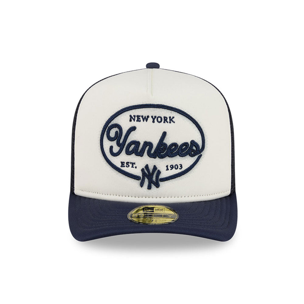 New York Yankees MLB 5950 Day Fitted Trucker A-Frame New Era White Navy Official Team Hat Sports Fan Cap Official NFL Team Hat Football Fan Cap