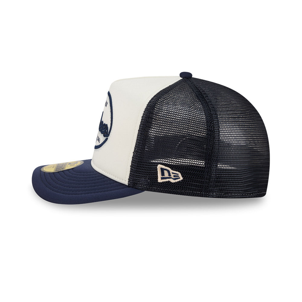 New York Yankees MLB 5950 Day Fitted Trucker A-Frame New Era White Navy Official Team Hat Sports Fan Cap Official NFL Team Hat Football Fan Cap