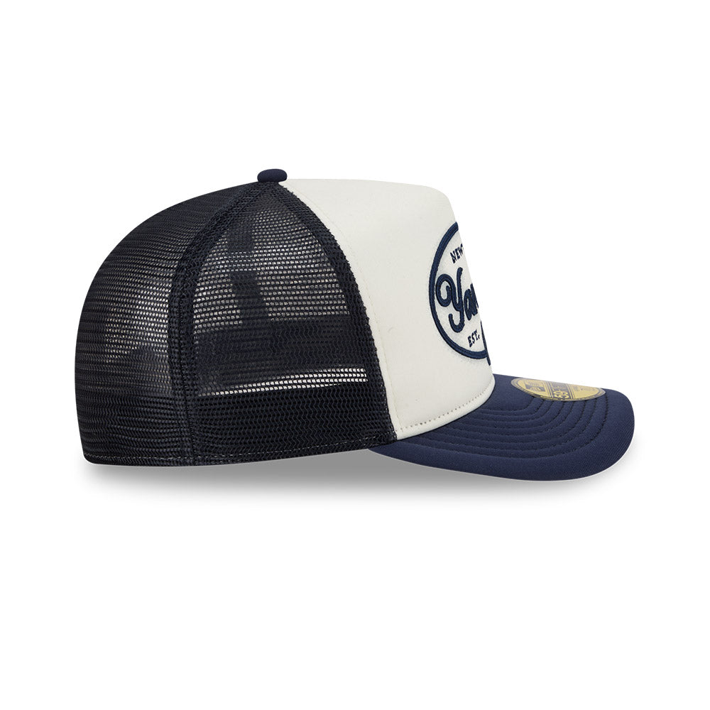 New York Yankees MLB 5950 Day Fitted Trucker A-Frame New Era White Navy Official Team Hat Sports Fan Cap Official NFL Team Hat Football Fan Cap