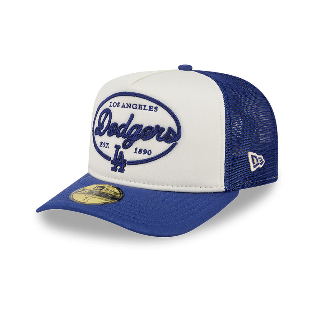 Los Angeles Dodgers MLB 5950 Day Fitted Trucker A-Frame New Era White Blue Official Team Hat Sports Fan Cap Official NFL Team Hat Football Fan Cap