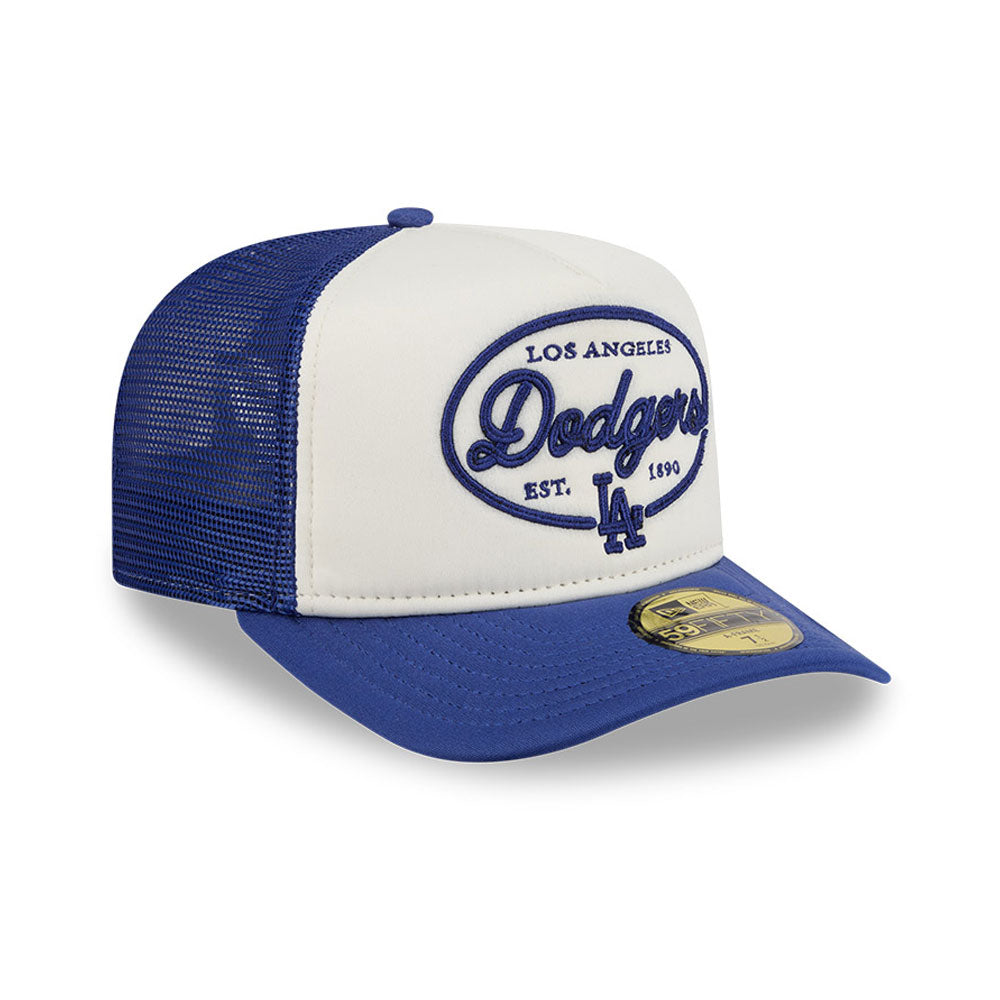 Los Angeles Dodgers MLB 5950 Day Fitted Trucker A-Frame New Era White Blue Official Team Hat Sports Fan Cap Official NFL Team Hat Football Fan Cap