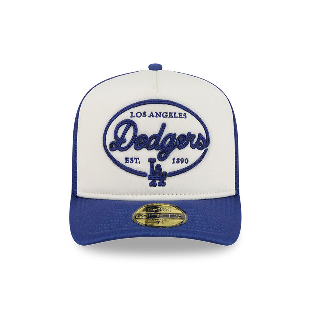 Los Angeles Dodgers MLB 5950 Day Fitted Trucker A-Frame New Era White Blue Official Team Hat Sports Fan Cap Official NFL Team Hat Football Fan Cap