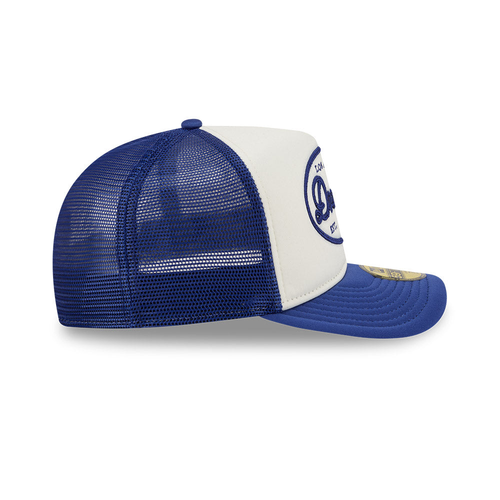 Los Angeles Dodgers MLB 5950 Day Fitted Trucker A-Frame New Era White Blue Official Team Hat Sports Fan Cap Official NFL Team Hat Football Fan Cap