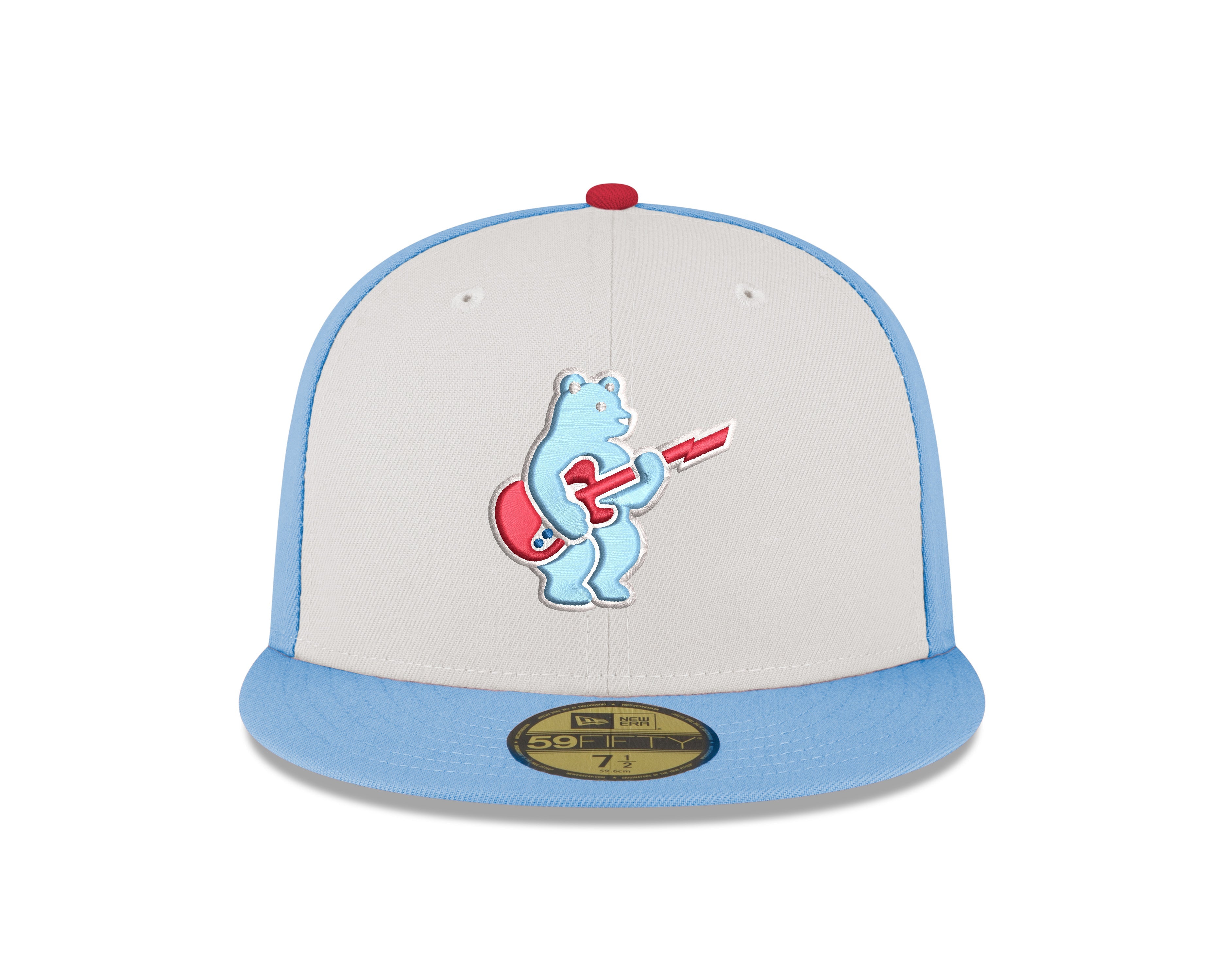 Men s Chicago Cubs New Era Chrome Sky Blue Guitar Bear Alternate 59FIFTY Fitted Hat Official Team Hat Sports Fan Cap Official NFL Team Hat Football