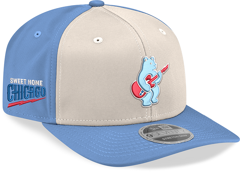 Chicago Cubs New Era Guitar Bear Sweet Home Chicago Alternate 2 Sky Blue 9SEVENTY Trucker Hat Official Team Hat Sports Fan Cap Official NFL Team Hat