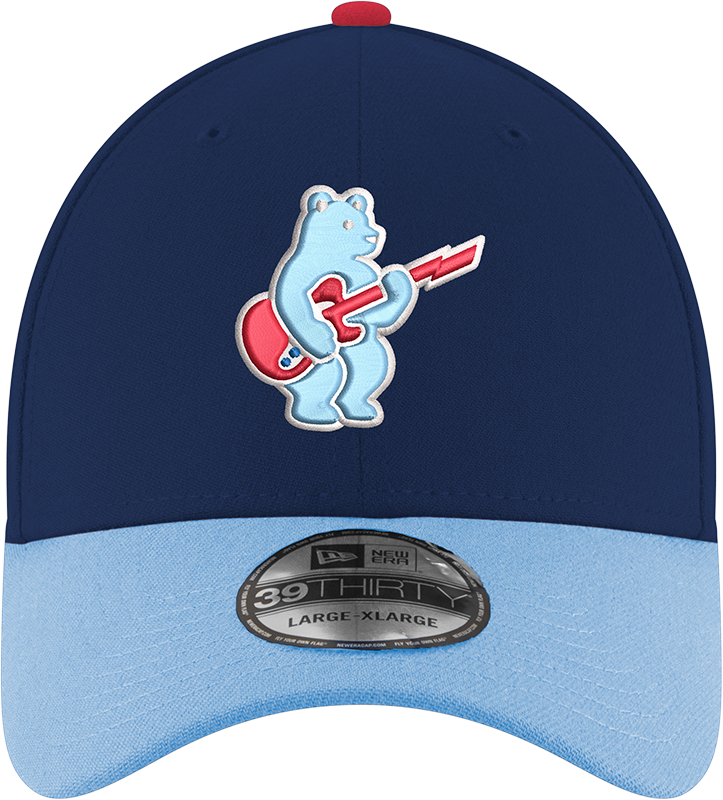 Chicago Cubs 2nd Alternate Guitar Bear Navy Sky Blue New Era 39THIRTY Flex Hat Official Team Hat Sports Fan Cap Official NFL Team Hat Football Fan Cap