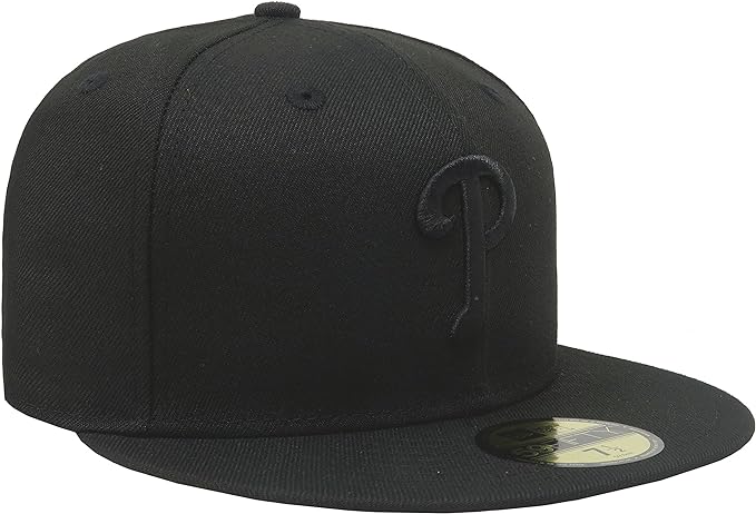 Men s Philadelphia Phillies Tonal Black On Black 59FIFTY Fitted Hat Official Team Hat Sports Fan Cap Official NFL Team Hat Football Fan Cap
